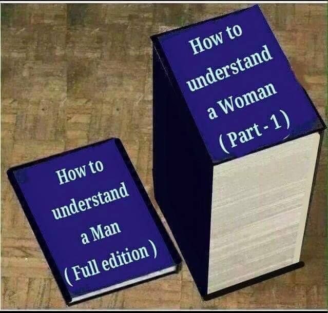 Två böcker, en tunn "How to understand a Man" och en tjock "How to understand a Woman".