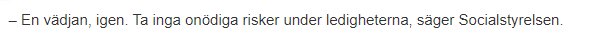 Screen capture of a text excerpt from Aftonbladet regarding a statement from the Swedish National Board of Health and Welfare.