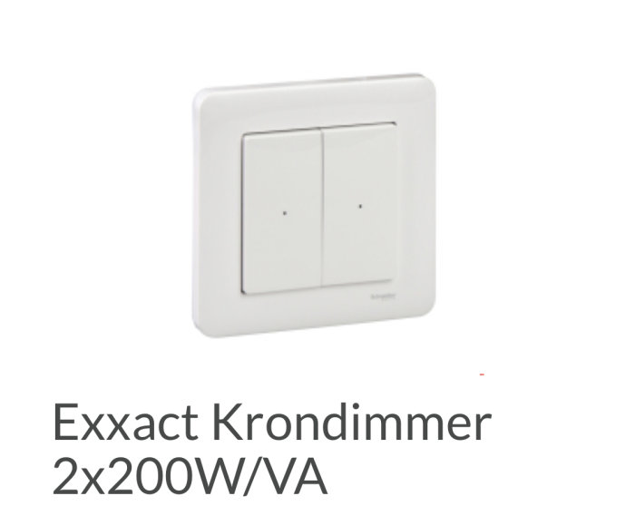 Vit Exxact krondimmer med dubbla vippströmbrytare för 2x200W/VA belysningsreglering.