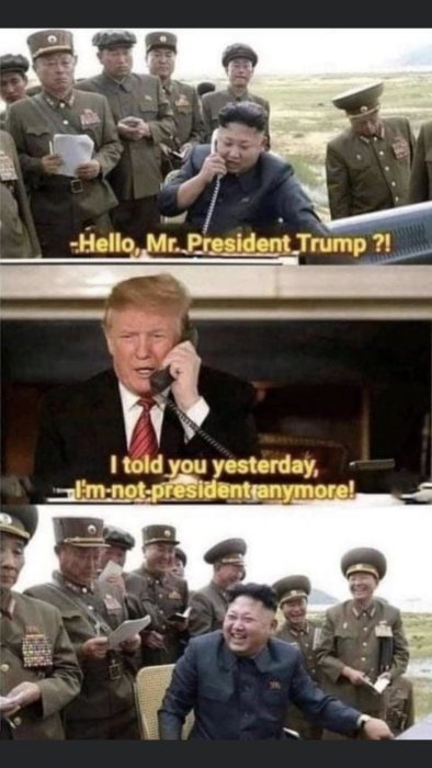 Satirisk bild av två ledare i telefonsamtal med textbubblor, ett humoristiskt montage.