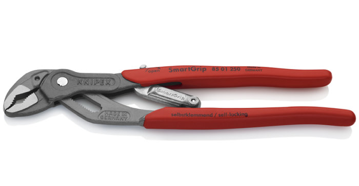 Knipex polygrip tång med Smartgrip och röda handtag, ställer in käftvidd automatiskt.