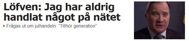 Stefan Löfven i intervju med citatet "Jag har aldrig handlat något på nätet" och tillägget om julhandel.