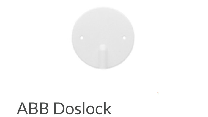 Vit ABB doslock för elinstallation, två skruvhål, mittenutskjutning för klamrad kabel.