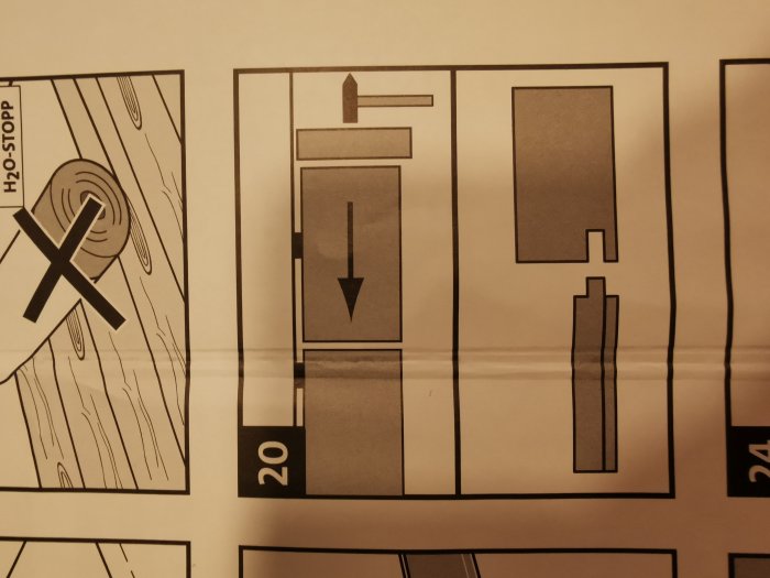 Illustration av instruktioner för golvläggning med clicktec-system där bitar ska passas ihop.