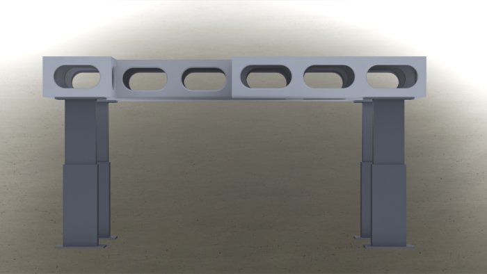 3D-modell av ett höj- och sänkbart skrivbord med MDF-konstruktion och utrymme för fräs.