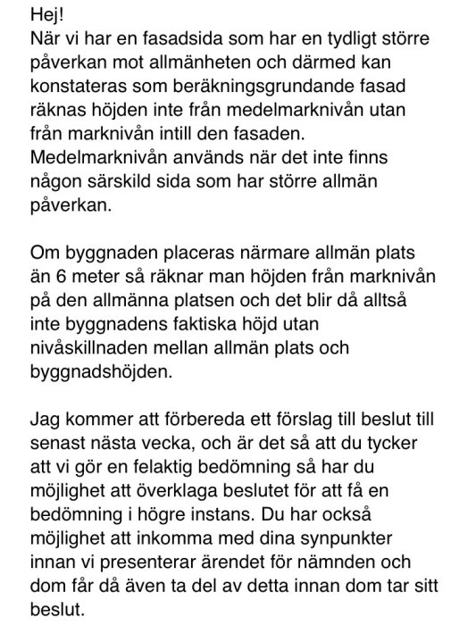 Skärmdump av ett textinlägg som handlar om byggregler och överklagandeprocessen av ett beslut.