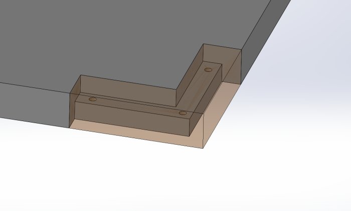 Illustration av en hörndetalj med en upphöjd hörnkloss på en träskiva.