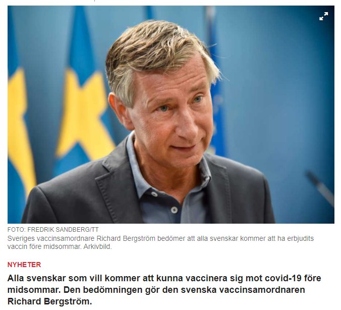 Sveriges vaccinsamordnare i en blå kostym framför en svensk flagga ser fundersam ut under en presskonferens.