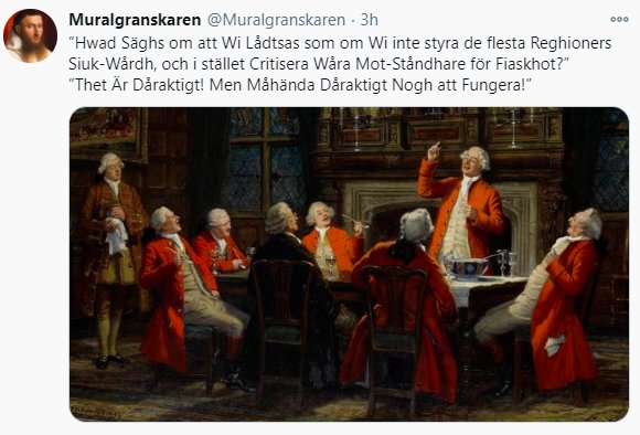 Historiskt utklädda män i livlig diskussion runt ett bord i ett gammaldags rum.