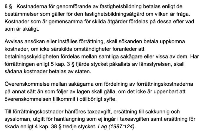 Paragraf från Anläggningslagen om kostnadsfördelning för fastighetsbildning.