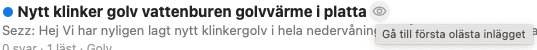 Skärmdump från diskussionsforum som visar en uppdaterad funktion för att navigera till första olästa inlägg.