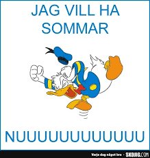 Tecknad figur slänger av sig mössa och ropar "JAG VILL HA SOMMAR NUUUUUUUUUUU