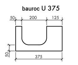 Teknisk ritning av Bauroc U 375 lättbetongblock med måttangivelser.
