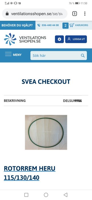 Rotorrem till HERU 130S ventilationsenhet, visas i förpackning.