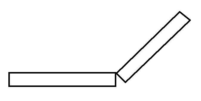 Illustration av två träreglar som inte är snedkapade och skapar ett mellanrum i hörnet.