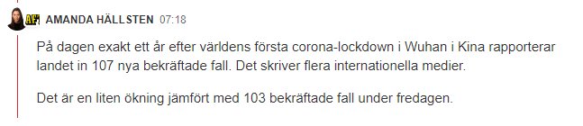 Skärmdump av ett foruminlägg om årsdagen för lockdown i Wuhan och nya COVID-19-fall.