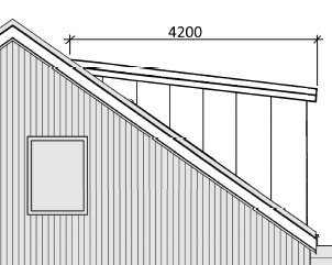 Ritning av takkupa med måttangivelser, 4200 mm bredd, utan takfönster.