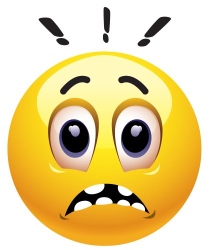 Gul emoji med chockat ansiktsuttryck, stora ögon och öppen mun med synliga tänder.
