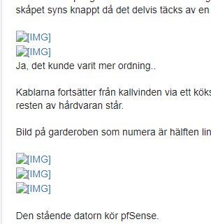 Skärmdump av ett diskussionsforum där bildikoner märkta 'IMG' ska föreställa bilder.