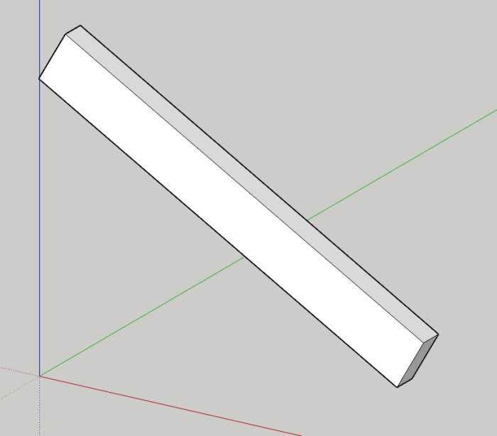 3D-modell av en takstol med markerat snitt i rätt vinkel mot en virtuell blå linje.