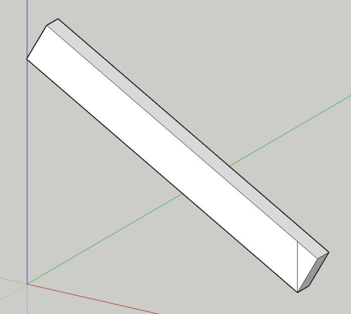 3D-modell av en takstol med markerat streck för att visa vinkelavskärning.
