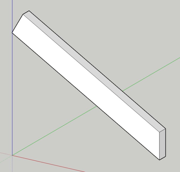 Digital skiss av en takstol med markerad vinkel för beskärning.
