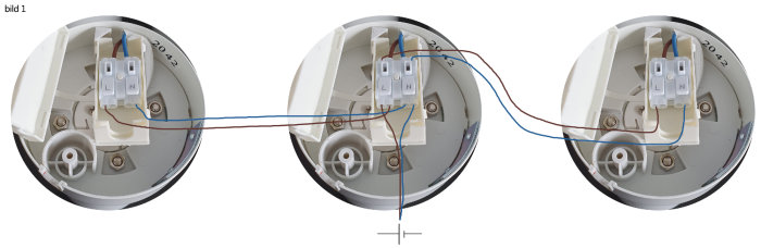 Elektrisk koppling i dosa, varierande kabelföring och anslutning till strömbrytare.