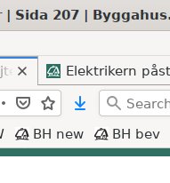 Webbläsarfönster med ett bokmärkesfält som visar flera favoritsidor, inklusive "Byggahus" forum sidor.