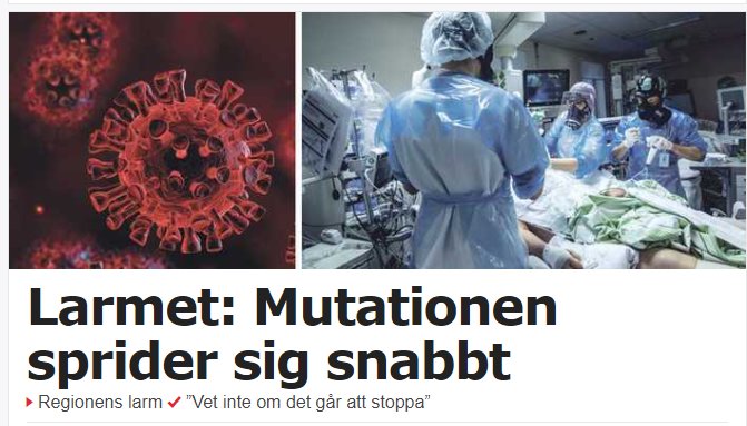 3D-illustration av virus till vänster och vårdpersonal i skyddsutrustning runt patient i sjukhussal till höger.