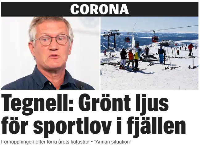 Anders Tegnell till vänster och människor i skidlift och på fjäll under sportlov.