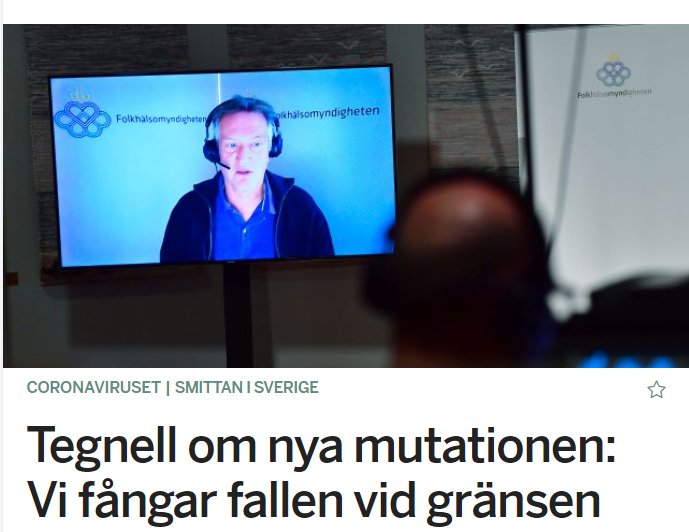 Person tittar på TV där en tjänsteman talar om virusmutationer.
