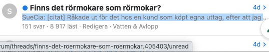 Skärmdump av forumtråd med titeln "Finns det rörmokare som rörmokar?" och markerad länk i ljusblått.