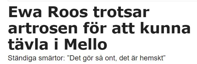 Artikelrubrik om Ewa Roos som deltar i musiktävling trots smärtor från artrit.