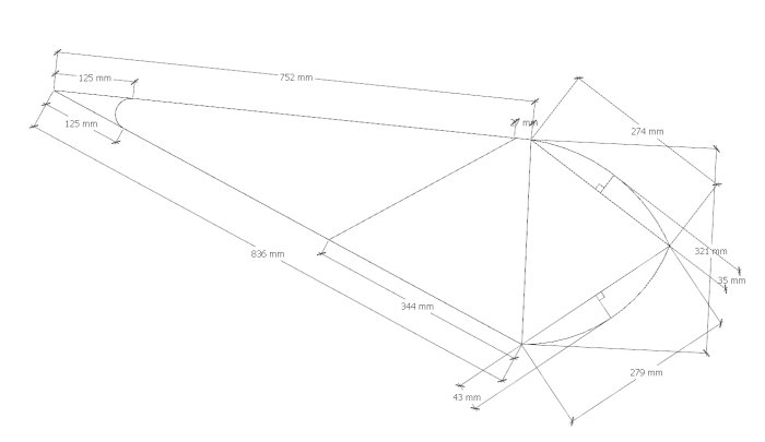 Skiss i Sketchup av ett eldfat med måttangivelser för konstruktion.