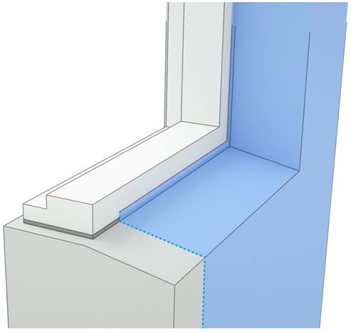 Illustration av fönsterinstallation med dolda fixeringar i en väggkonstruktion.