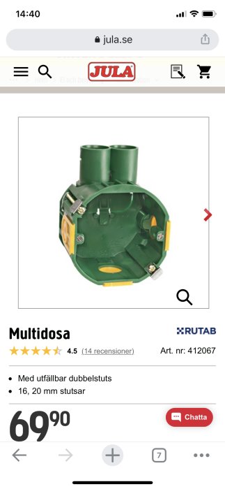 Grön doseringsapparat kallad Multidosa med dubbla uttag och gula detaljer.