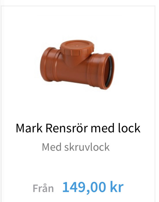 Ett brunt plaströrsförgrening med ett skruvlock på ovansidan, kallad mark rensrör.