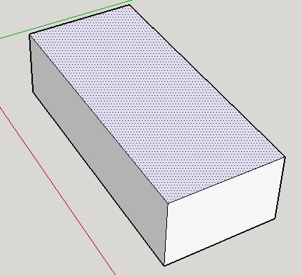 3D-modell av ett enkelt blockformat tak i designprogram, markerat för redigering.