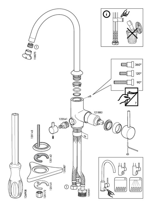 Exploded view illustration of an IKEA Ringskär kitchen faucet for assembly and disassembly guidance.