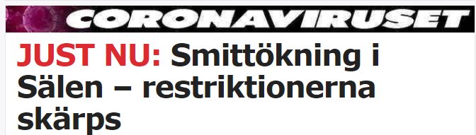 Nyhetsrubrik om ökad smitta i Sälen och skärpta restriktioner.