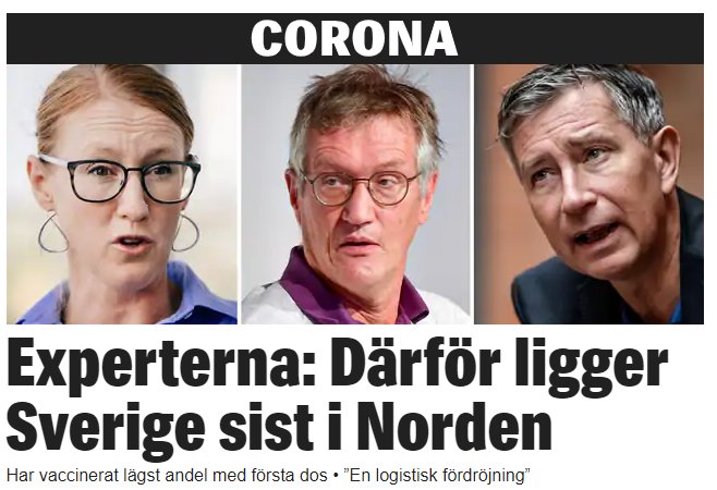 Tre experter med allvarliga ansiktsuttryck i en artikel om Sveriges placering i vaccinationskampanjen