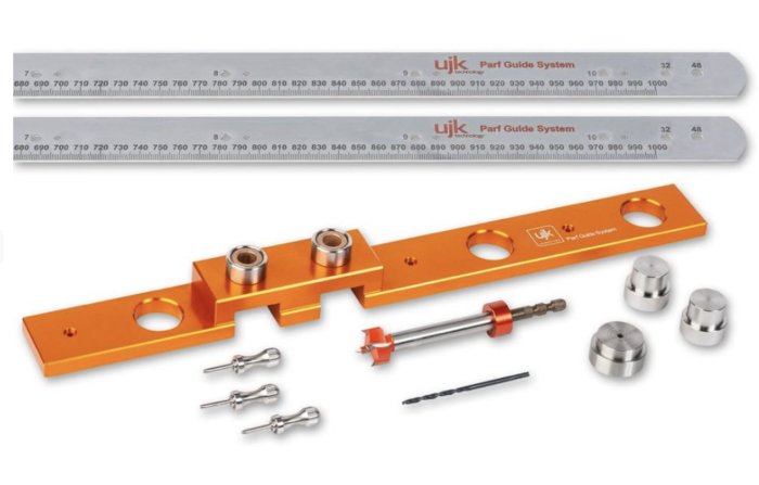 [ UJK Parf Guide System för träbearbetning med linjaler, borrjigg och olika borrverktyg och tillbehör. ]