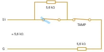 Elektriskt kretsdiagram som visar motstånd och anslutningar, med blå markering vid S1-G kontakt.