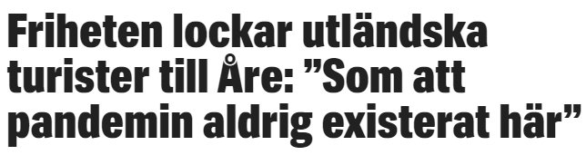 Skärmdump av en rubrik från Expressen om utländska turister i Åre under pandemin.