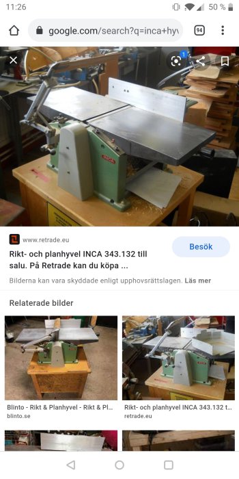 En INCA rikt- och planhyvel på träben i en verkstad.