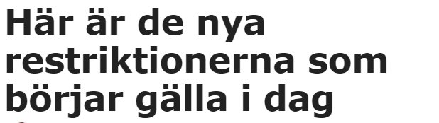 Nyhetstext om nya restriktioner som börjar gälla, nämns i samband med munskydd.