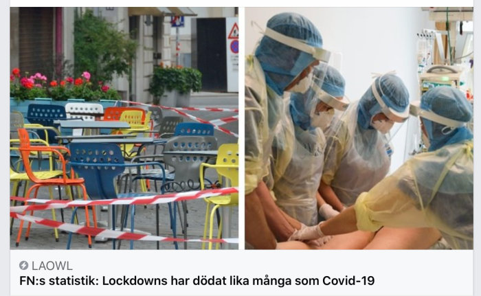 Avspärrat uteserveringsområde och sjukvårdspersonal i skyddsutrustning som arbetar.