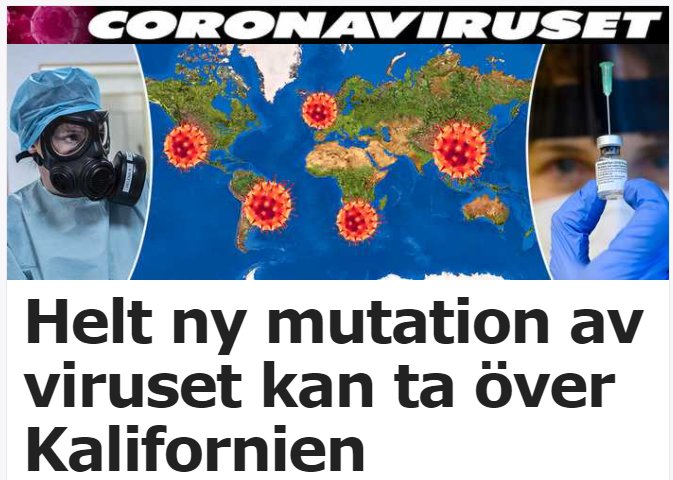 Kollage med skyddsklädd person, världskarta med virusikoner och vaccinationsbild, rubrik om virusmutation.