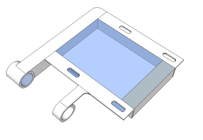 3D-modell av ett pågående byggprojekt av en bricka med handtag.