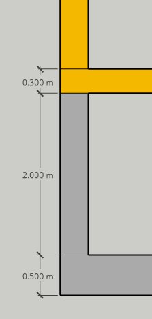 Sektionsritning av grund för tvåvåningshus som visar källare, betongplatta och början av första våningen.